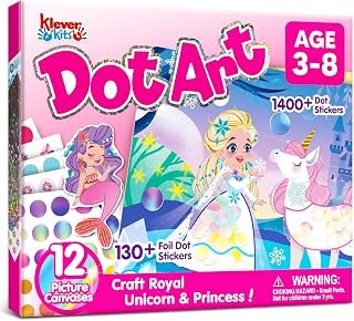 Klever Kits Dot Art Activity - No Mess Sticker Art for Kids, Scrapbooking Arts and Crafts Supplies, Birthday Gifts, Airplane Travel Toys for Boys & Girls Ages 3, 4, 5, 6, 7 (Princess)