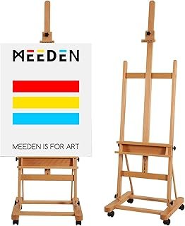 MEEDEN Large Studio H-Frame Easel - Solid Beech Wood Artist Easel Adjustable Movable Tilting Easel, Floor Painting Easel Stand, Holds Canvas Art up to 48"