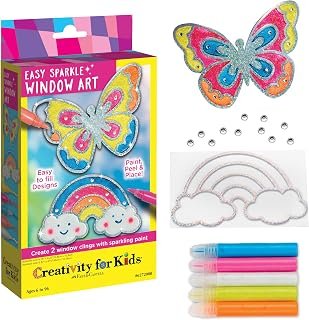 Creativity for Kids Easy Sparkle Window Art – Paint Your Own Sun Catchers (Rainbow and Butterfly), Multi