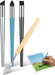 Tofficu 4 Pcs Oil Pastel Blending Tools Set, 3 Soft Sponge Brushes and 1 Palette Knife, Multi-Functional Rubbing Pen Blender for Soft Pastels, Oil Painting, Sketching and Watercolor Art