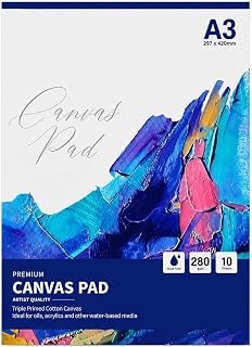 2 Pack Artist Canvas Pad, Triple Primed 280gsm Cotton Canvas Paper A3