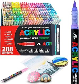 288 Colors Acrylic Paint Pens - Soft Brush Tip Acrylic Markers, Quick-Drying Waterproof Acrylic Paint Markers for Canvas, Wood, Metal, Ceramic, Stone, Egg, Rock Painting and DIY Art Crafting