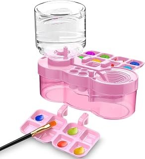 1 PCS Pink Transparent Paint Brush Cleaner Tool,Universal Crafts Water Cycle Watercolor Brushes Rinse Dispenser with Holder and Palette,Washing My Brush,Painting Art Supplies for Artist Beginner Kid