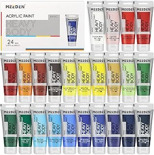 MEEDEN Heavy Body Acrylic Paint - Basic 24 x 60ml (2 oz) Color Paint Set for Adults - Rich Pigment Art Craft Paints for Canvas Rock Wood