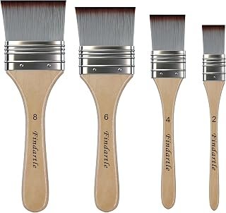Flat Paint Brushes,4 Sizes Wide Flat Brushes for Acrylic Watercolour Oil Gouache Painting,Artist Paint Brush for Large Area Coloring, Detail Blending, Illustration,Landscape (Natural Wood)