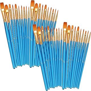 40 PCS Paint Brushes Set, Blue Nylon Hair Artist Paintbrush Collection for Watercolour and Acrylic Painting, Miniature Detailing and Multi-Surface Art Projects