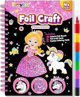 FUNNYB&G Foil Art Kit, Kids Craft, Gifts for Girls Aged 6-8 | Foil Art & Colouring in One, No Glue or Paint, Travel Toy for Girls, Screen-Free Fun, DIY Sparkly Art, Birthday Gift