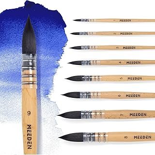 MEEDEN Watercolor Brushes Professional - 9 Pack Synthetic Squirrel Hair Artist Paint Brushes Set with Beech Wood Handle Great for Artists Hobbyists