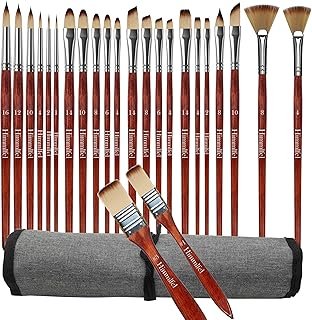 24 pcs Paint Brushes Including Round Pointed tip, Filbert, Angular, Flat, Fan, cat Tongue and Dagger Brush Types, for Many Painting Needs, for Acrylic, Watercolour, Oil and Gouache Painting