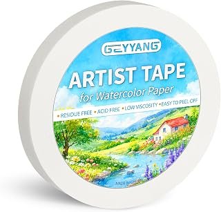 GEYYANG Acid Free Artist Tape, 1/2in x 180ft for Painting & Masking | Acid Free & Low Tack, Safe for Paper & Canvas, Perfect for Watercolor, Drafting and Framing