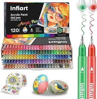 120 Colours Acrylic Paint Gel Pens Set with 1.0mm Bullet Tip - Fast-Dry Strong Coverage Stacking Markers for Adult Coloring, Journaling, Rock Painting & DIY Art Projects