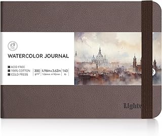 Lightwish Watercolor Journal, 100% Cotton Cold Press Small Watercolor Paper Sketchbook 4.96” x 3.62”, 20 Sheets (140lb/300gsm), Acid-Free for Watercolors, Gouache, Acrylics
