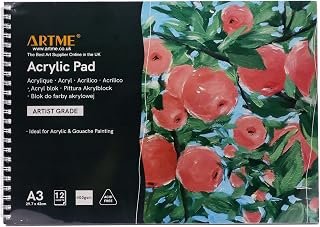 ARTME A3 Acrylic Pad Landscape 12 Sheets 400gsm Acid Free Artist Paper | Cold Pressed Extra Heavyweight Art Surface For Gouache Mixed Media Studio Practice And Field Sketching