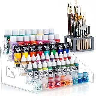 6 Layer Acrylic Paint Organizer&Paint Brush Holder Snap-on Design Easy Assembly Paint Protective Storage Rack for Acrylic Craft Hobby Miniature Model Light Paint Can Storage (Gray)