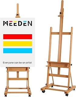 MEEDEN Large Easel Stand for Painting: Adjustable H-Frame Heavy Duty Easel 75" to 146" H, Hold Canvas up to 93" - Solid Beech Wood Artist Floor Easel with Storage Tray & Wheels