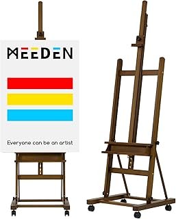 MEEDEN Large Easel Stand for Painting: Adjustable H-Frame Heavy Duty Easel 75" to 146" H, Hold Canvas up to 93" - Solid Beech Wood Artist Floor Easel with Storage Tray & Wheels