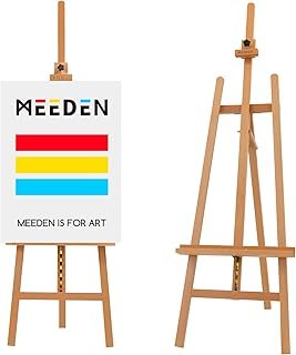 MEEDEN Large Basic Studio Easel, Solid Beech Wood Artist Easel, A-Frame Floor Painting Easel, Adjustable Height and Working Angles, Hold Canvas up to 50''