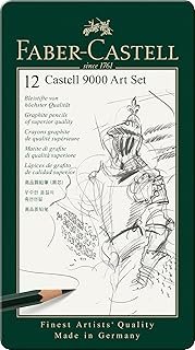 Faber-Castell Castell 9000 Graphite Pencil Art Set, 12 Pack, (10-119065) | Artist pencils with hardness from 8B to 2H for writing, sketching and drawing