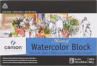 Canson Artist Series Montval Watercolor Paper, Fold Over Block, 6x9 inches, 15 Sheets (140lb/300g) - Artist Paper for Adults and Students - Watercolors, Mixed Media, Markers and Art Journaling
