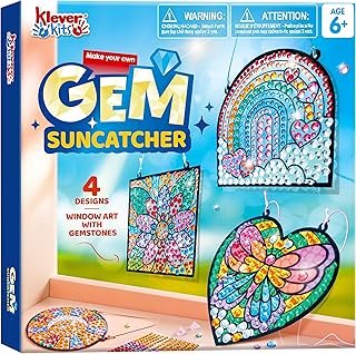 Klever Kits Window Art Making Kits Suncatcher 4Pcs, Gem Painting Kits, Suncatcher Art and Crafts for Kids 5 6 + Years
