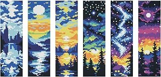 6Pcs Cross Stitch Kit, Scenic Bookmark Cross Stitch Set, Craft Embroidery Kit Gifts for Book Lovers, Punch Needle Kit for Beginner Adults (10.7×19.2inch)