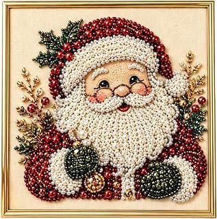 5D Christmas Pearl Beads Art, with Stocking Santa Festive Tree | DIY Christmas Pearl Painting Art Kit With Frame, Home Wall Decoration For Living Room Studio Entryway Birthday