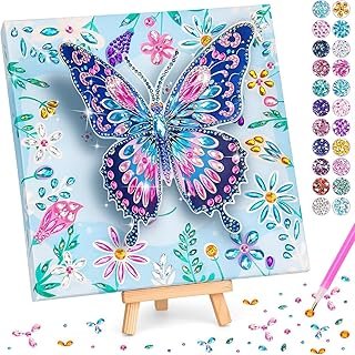 Diamond Art Kit for Kids - Arts and Crafts for Girls Ages 8-12 - DIY Butterfly Gem Painting Kit with Frame for Home Decor - Birthday Toys Gifts for 6 7 9 10 Year Old Girl - Fun Activity Craft Supplies