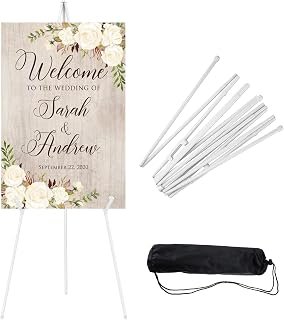 JEAWIWI Easel Stand 66 Inches, Lightweight Adjustable Art Easel for Display, Wedding Sign, Poster, White Metal Easel with Portable Bag（1 Pcs)