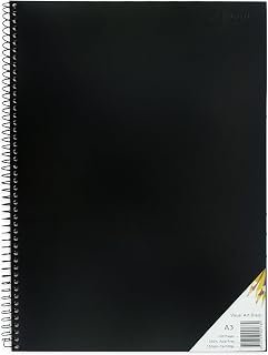 Quill, A3 Visual Art Diary, 120 Page Sketchbook, 110gsm Cartridge Paper, Acid Free, Spiral Bound, Water Resistent Black Cover, Portrait