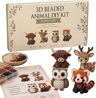 Tiny Handmade Animals Beading Kit with 4 Cute Designs, Cute 3D Beaded Animal Craft Kit Embroidery Set with Instruction Guide, Creative Arts & Bead Ki t for Teens Adults & Beginners