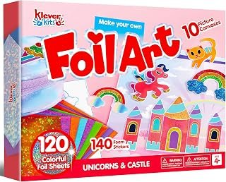 Klever Kits Foil Art Kit for Kids - Foil Art Crafts, Arts & Crafts Supplies, Mess Free Coloring, Foil Foam Stickers, Creative Travel Toys, Birthday Gifts for Boys & Girls Ages 6 and Up