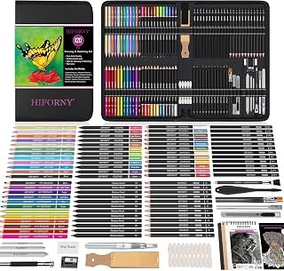 HIFORNY 120 Pieces Drawing Kit Art Supplies with 3 Colors Sketchbook, Coloring Book, Rainbow, Watercolor, Metallic, Graphite, Black and Colorful, Mixing Tools and