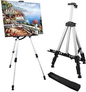 Sooyee Artist Easel Stand, Aluminum Metal Adjustable Easel for Painting Canvases Height from 17 to 66 Inch,Carry Bag for Table-Top/Floor Drawing and Didplaying