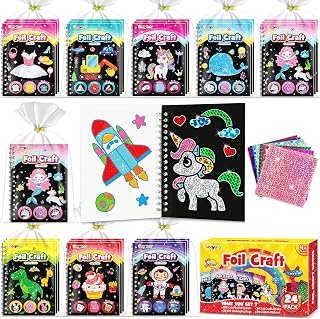 FUNNYB&G Foil Art Party Favors for Kids - 24 Pack Foil Art Crafts Kits Coloring Books, Goodie Bag Stuffers Party Favors for Kids 4-8 8-12, Bulk Birthday Classroom Prizes Girls Boys Gifts (Classic)