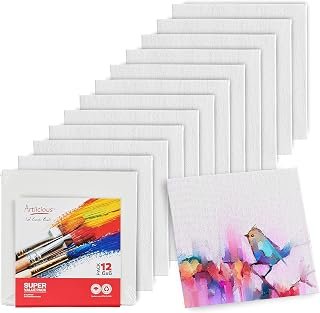 Artlicious Canvases for Painting - Pack of 12, 6 x 6 Inch Blank White Canvas Boards - 100% Cotton Art Panels for Oil, Acrylic & Watercolor Paint