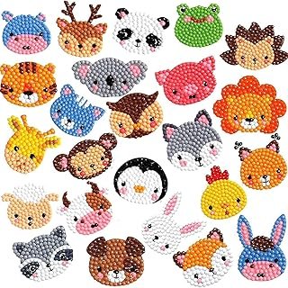 HiLLeo Diamond Art Kits for Kids Adults Beginner 24pcs DIY Animal Stickers Diamond Painting Kit Gem Art for Kids Boys Girls