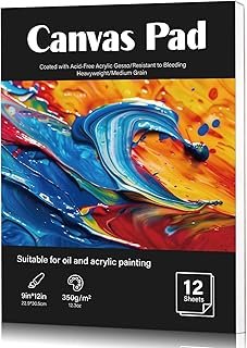 Prudiut 12 Sheets Canvas Paper Pad, 9”x12”, 350 GSM, Glue Bound Canvas Sketchbook for Adults and Students - Acrylic, Oil Painting