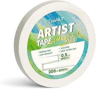 JusArt Artist Tape for Watercolor Paper, 1/2 inch Wide 200FT Long, White Art Tape for Masking, Framing, Drafting and Painting, Acid Free, Low Tack