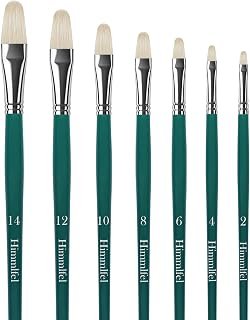 Filbert Paint Brush Set, 7 pcs hog Bristle Filbert Paint Brushes for Oil, Acrylic and Gouache Painting