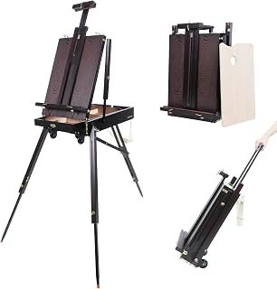 LIWEGHT French Easel- Red Beech Wood Portable Easels Box with Foldable Legs and Wheels, Art Travel Easels Outdoor Easel with Drawer Holds Canvas Art up to 86cm(Dark Walnut)