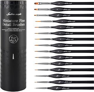Golden Maple Miniature Paint Brushes, 15PC Model Brushes Micro Detail Paint Brush Set, Fine Detailing for Acrylics, Oils, Watercolors & Paint by Number, Figurine (Black)
