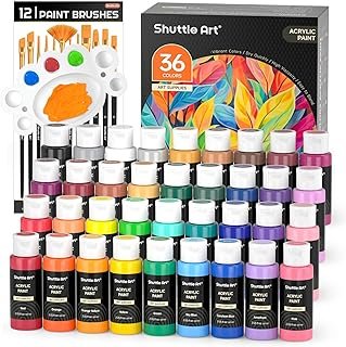 Shuttle Art 36 Colours Acrylic Paints, 2oz/60ml Bottles, Rich Pigmented