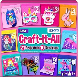 EZCRA Craft Box for Kids Ages 4-8 - 21 Projects Arts and Crafts Kit | 21 Arts and Crafts Projects in One Complete Activity Set. Mess-Free DIY Kit for Girls and Boys. Great Birthday Gift Idea.