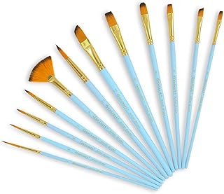Genixart Artist Paint Brushes for Art Painting, Acrylic, Oil, Watercolor | Small Paintbrushes for Nail Face Body, Short Handle, Soft Nylon Hair, Round Flat Angle Filbert, Assorted 12 Pack, SkyBlue