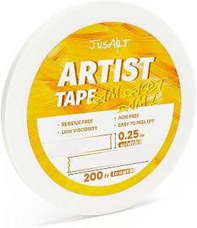 JusArt 3 Packs Artist Tape for Watercolor Paper, 1/4 inch Wide Total 600FT Long, White Art Tape for Masking, Framing and Drafting, Acid Free, Low Tack