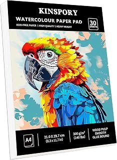 KINSPORY 2 Pack A4 Watercolour Paper Pad, 300GSM, 30 Sheets Each Pad Cold Pressed Acid-Free Art Paper, Glue Bound Thick Watercolour Sketchbook, Portable Mixed Media Drawing Book for Kids Adults Beginners Artists Home Outdoor Travel Hiking Sketch Crea