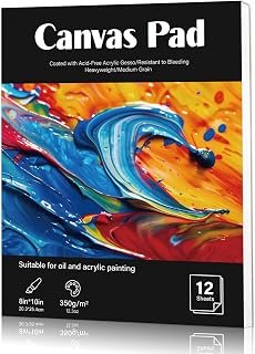 12 Sheets Canvas Paper Pad 8 x 10 in, 350 GSM, Glue Bound