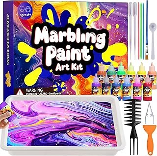 Wukon Water Marbling Paint Kit - Arts and Crafts for Kids, Water Marbling Paint Birthday Gifts Ideas for Girls & Boys Ages 8-13 5-7 3-6, Marbling Ink Art Supplies Crafts Toys Kits for 3+Years Old