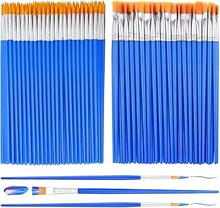 Anezus Small Paint Brushes, 100 Pcs Set with Flat and Round Pointed Brushes for Kids, Acrylic, Watercolor, Face Painting