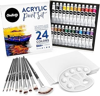 Chalkola 40 Acrylic Paint Set for Adults & Kids with 24 Acrylic Paints (22ml), 10 Painting Brushes, 5 Canvas for Acrylic Painting (8x10) & 1 Palette